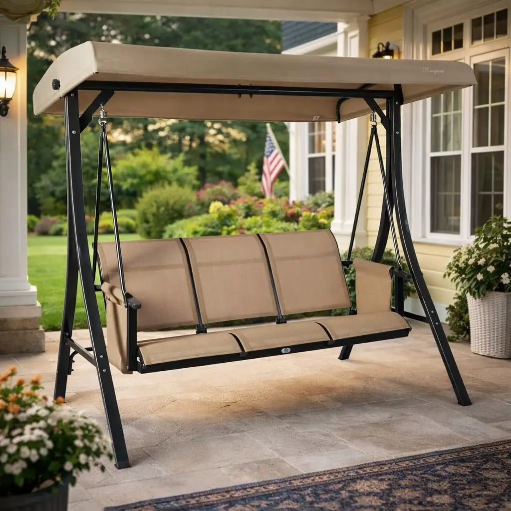 3-Seat Outdoor Porch Swing with Adjustable Canopy