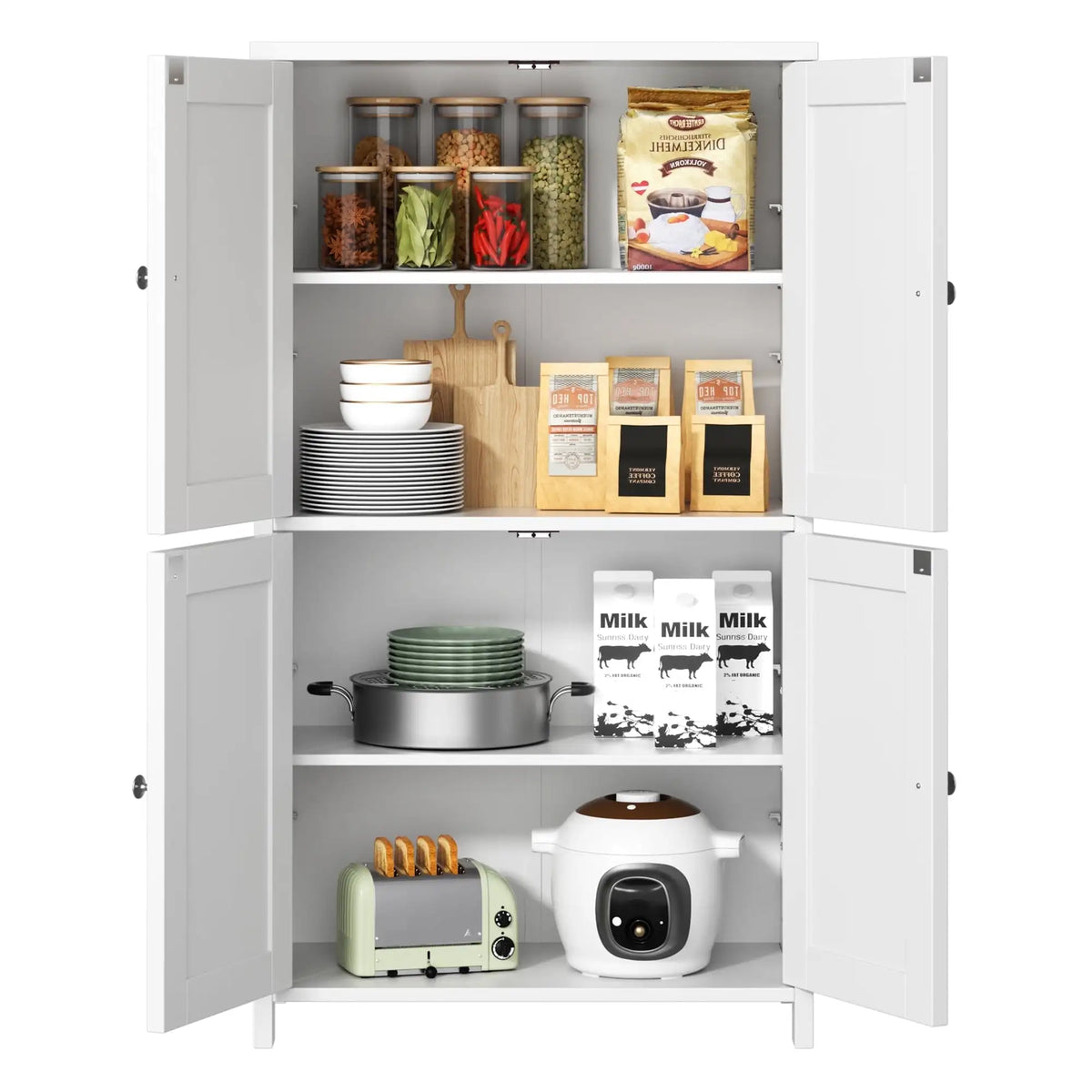 43" Wooden Pantry Adjustable Shelf with 4 Doors