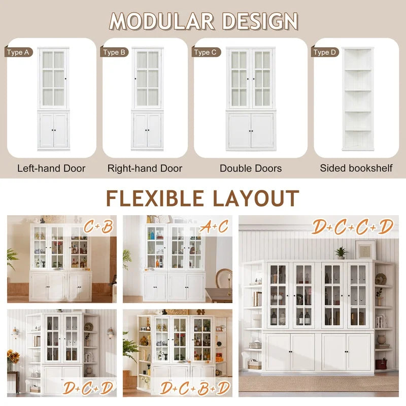 White Farmhouse Pantry Cabinet with Glass Door