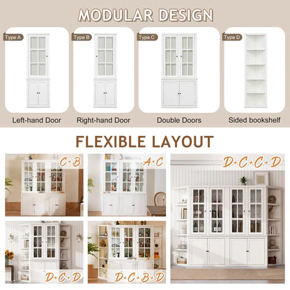 White Farmhouse Pantry Cabinet with Glass Door