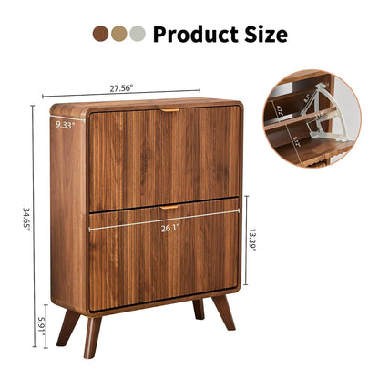 Fluted Narrow Shoe Cabinet 2 Flip Drawers