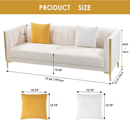 78'' Modern White Couch with 2 Throw Pillows