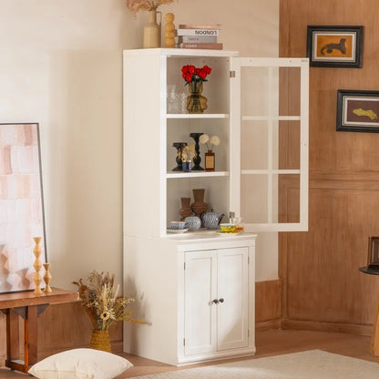 White Farmhouse Pantry Cabinet with Glass Door