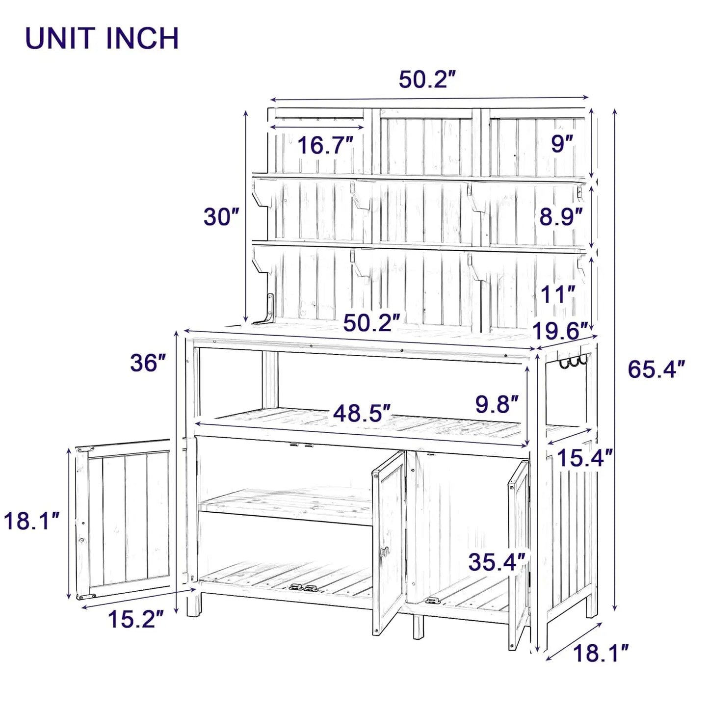 Solid Fir Wood Potting Bench with Hutch