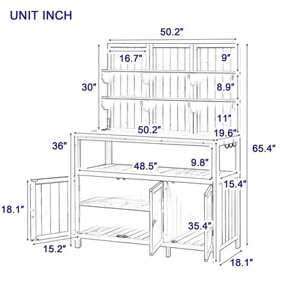 Solid Fir Wood Potting Bench with Hutch