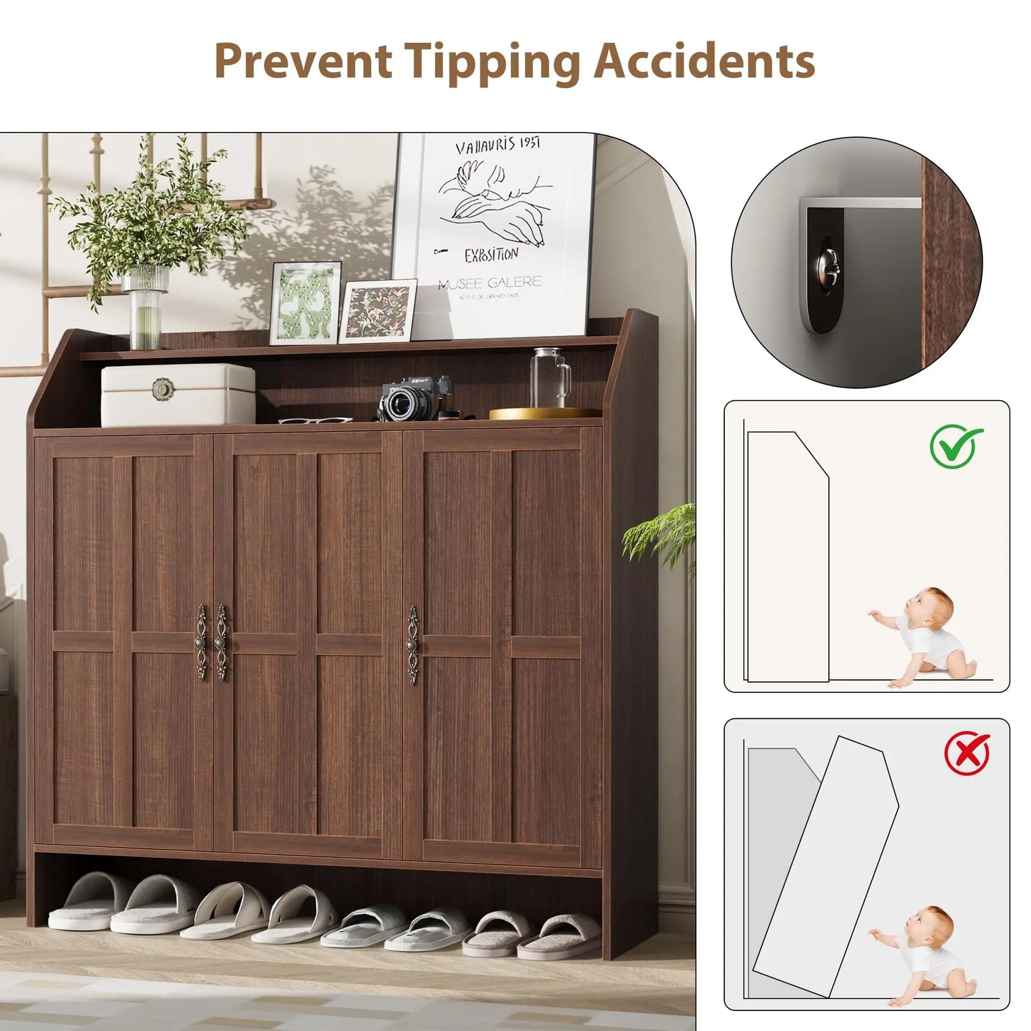 Farmhouse 5-Tier Shoe Cabinet With 3 Doors