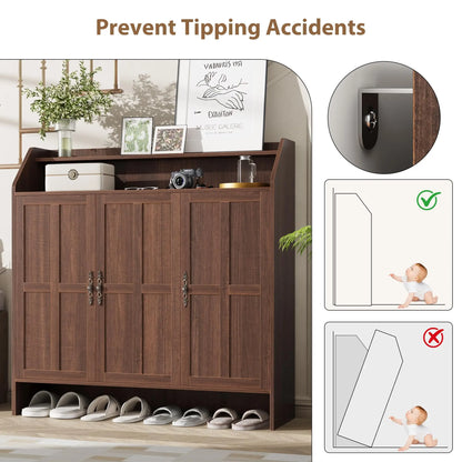 Farmhouse 5-Tier Shoe Cabinet With 3 Doors