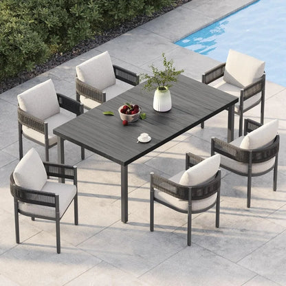 Woven Wicker Outdoor Dining Set for 6