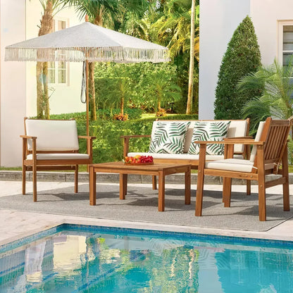 4 Piece Outdoor Acacia Wood Sofa Set