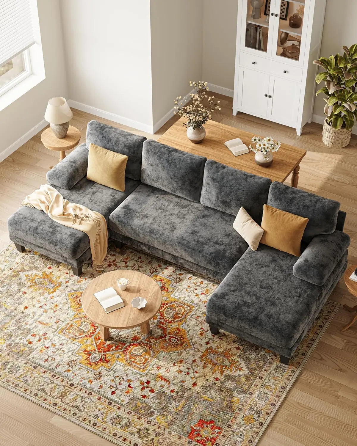 Chenille Sofa with Double Chaise/U-shaped