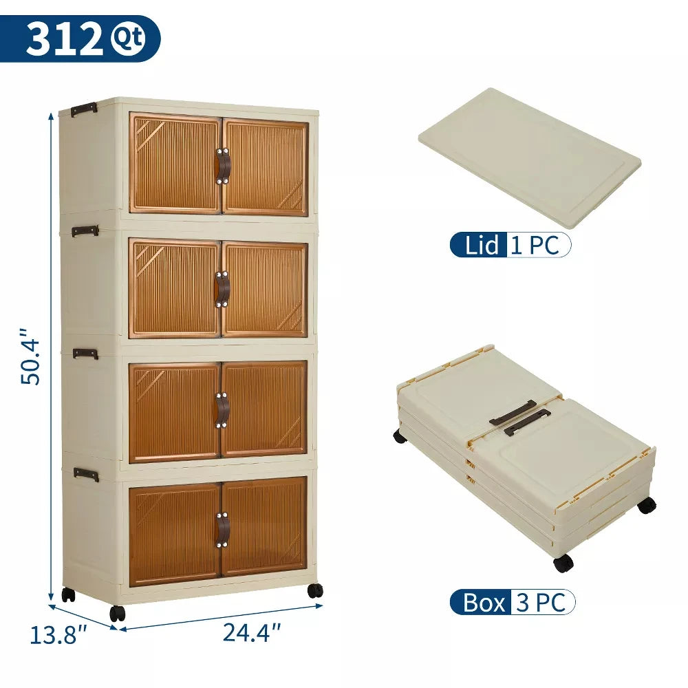 3/4/5-Tier Foldable Cabinet with Lids & Wheels