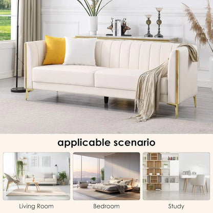 78'' Modern White Couch with 2 Throw Pillows