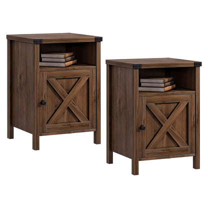 1pc Farmhouse Nightstand, End Table with Barn Door
