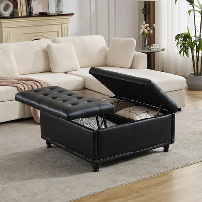 Tufted Large Square Storage Ottoman Bench