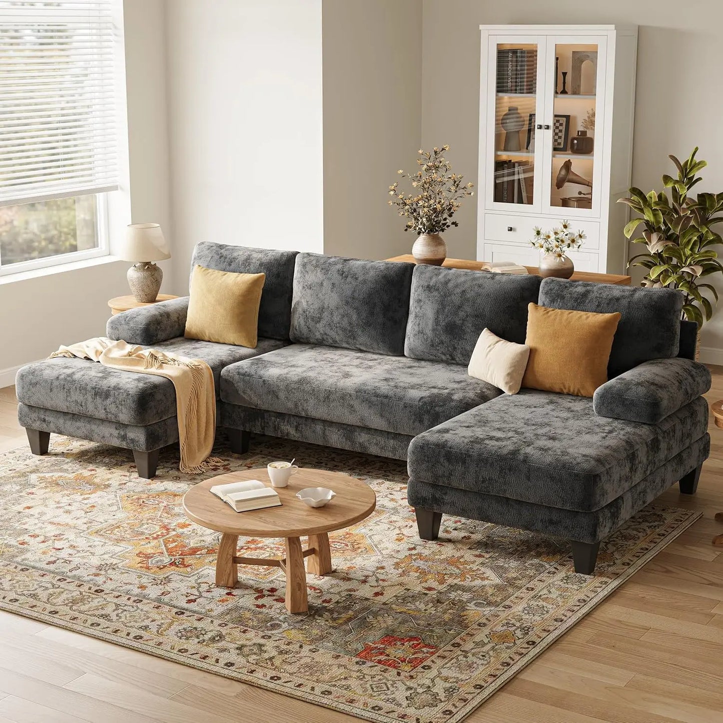 Chenille Sofa with Double Chaise/U-shaped