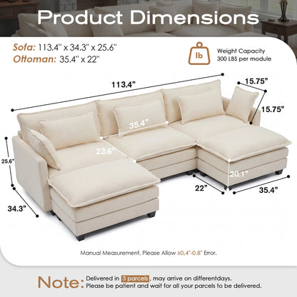 Modular Sectional Deep Seat  Sofa with Ottoman