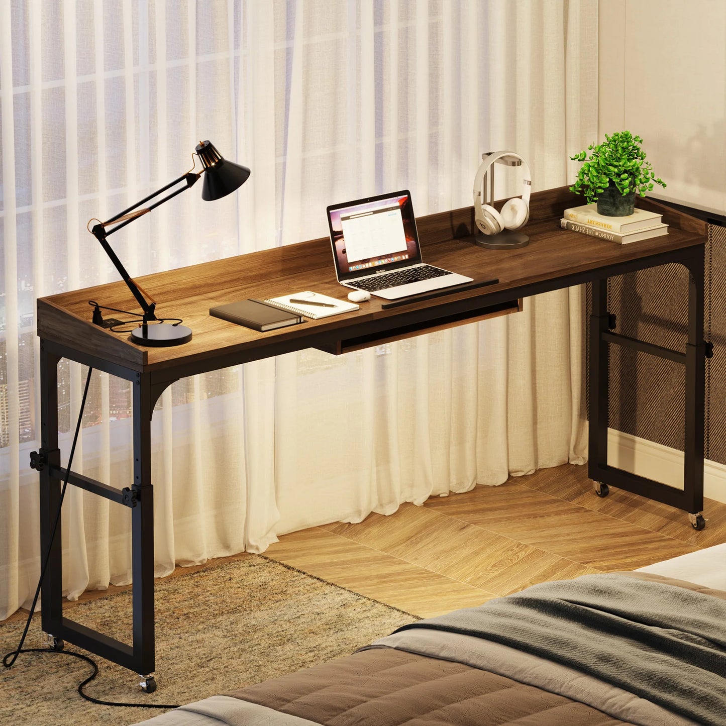 Queen Size Overbed Adjustable Table with Wheels