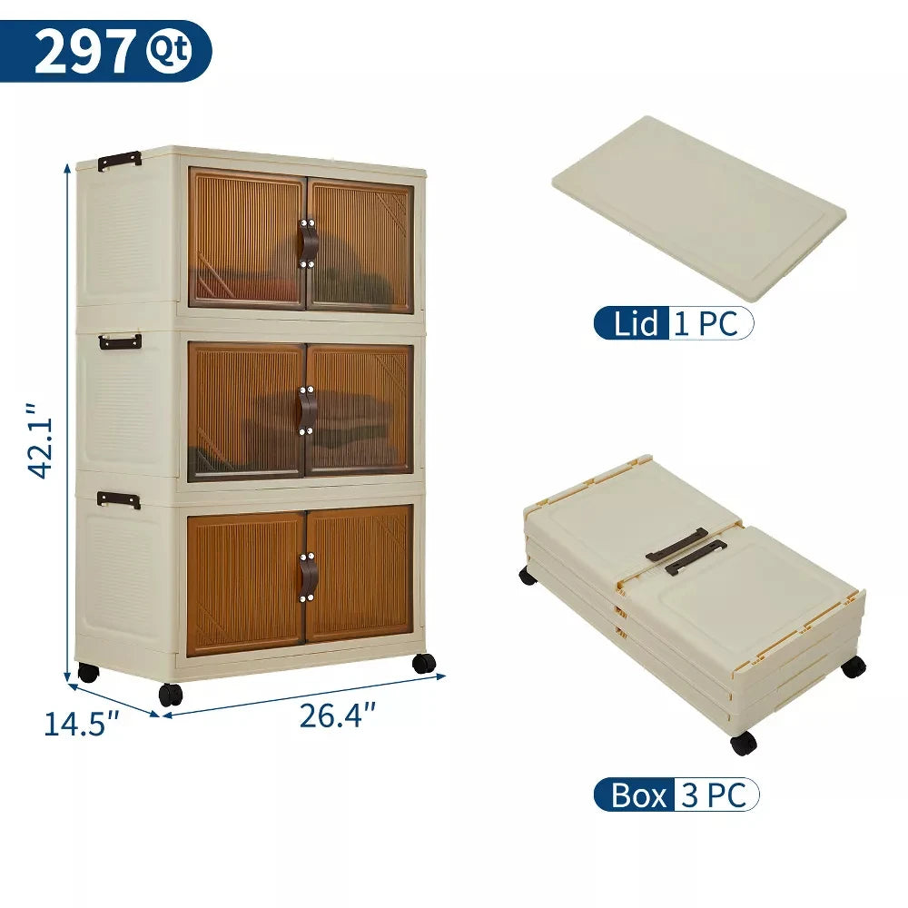 3/4/5-Tier Foldable Cabinet with Lids & Wheels