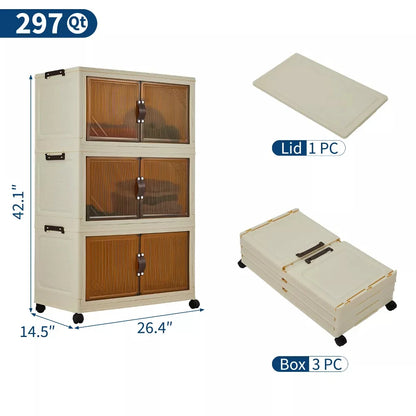 3/4/5-Tier Foldable Cabinet with Lids & Wheels