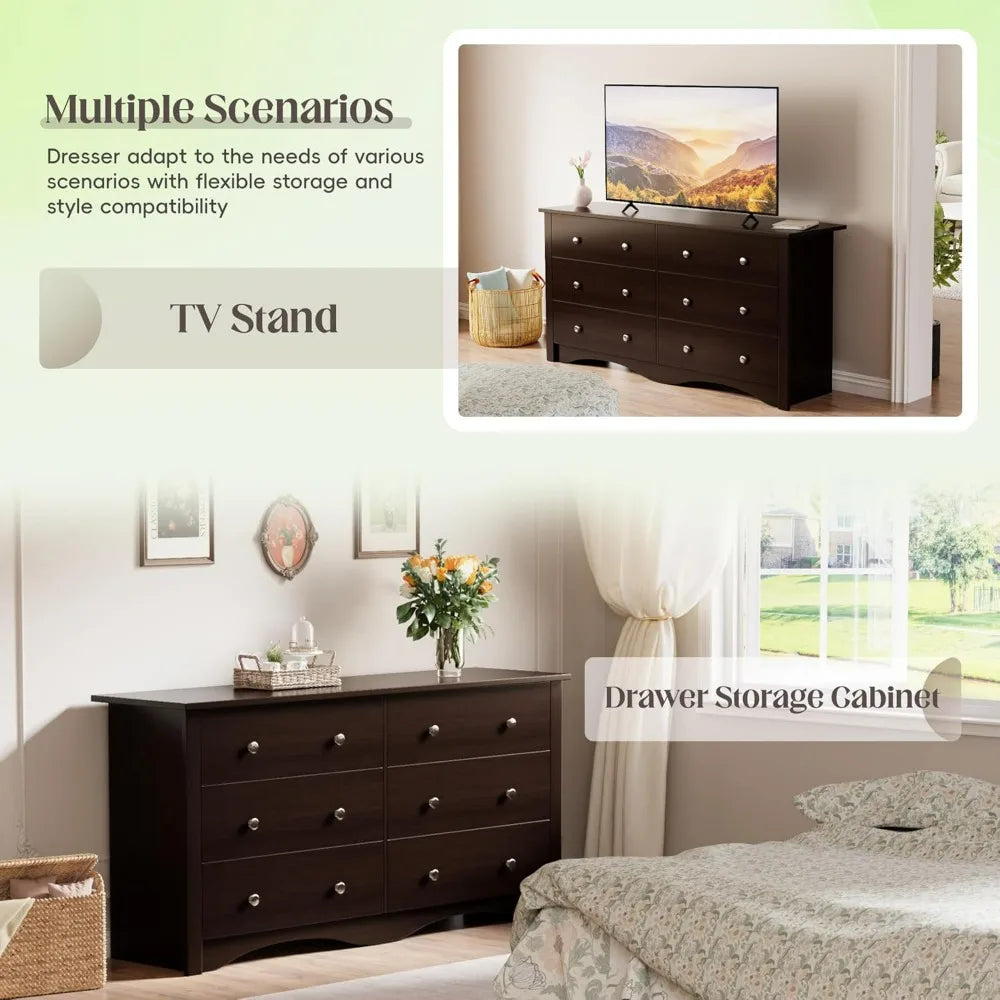 6  Drawers Wood Dresser for Bedroom