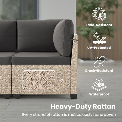 7-Piece Rattan Sectional Sofa with Glass Table