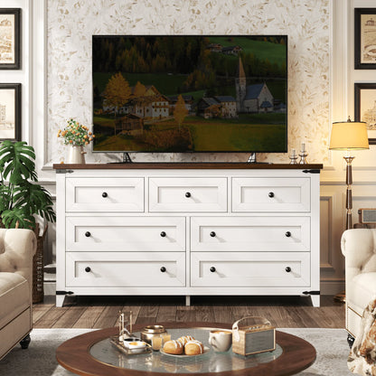 51.2" Farmhouse 7 Drawer Dresser & TV Stand