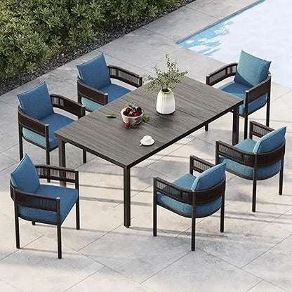 Woven Wicker Outdoor Dining Set for 6