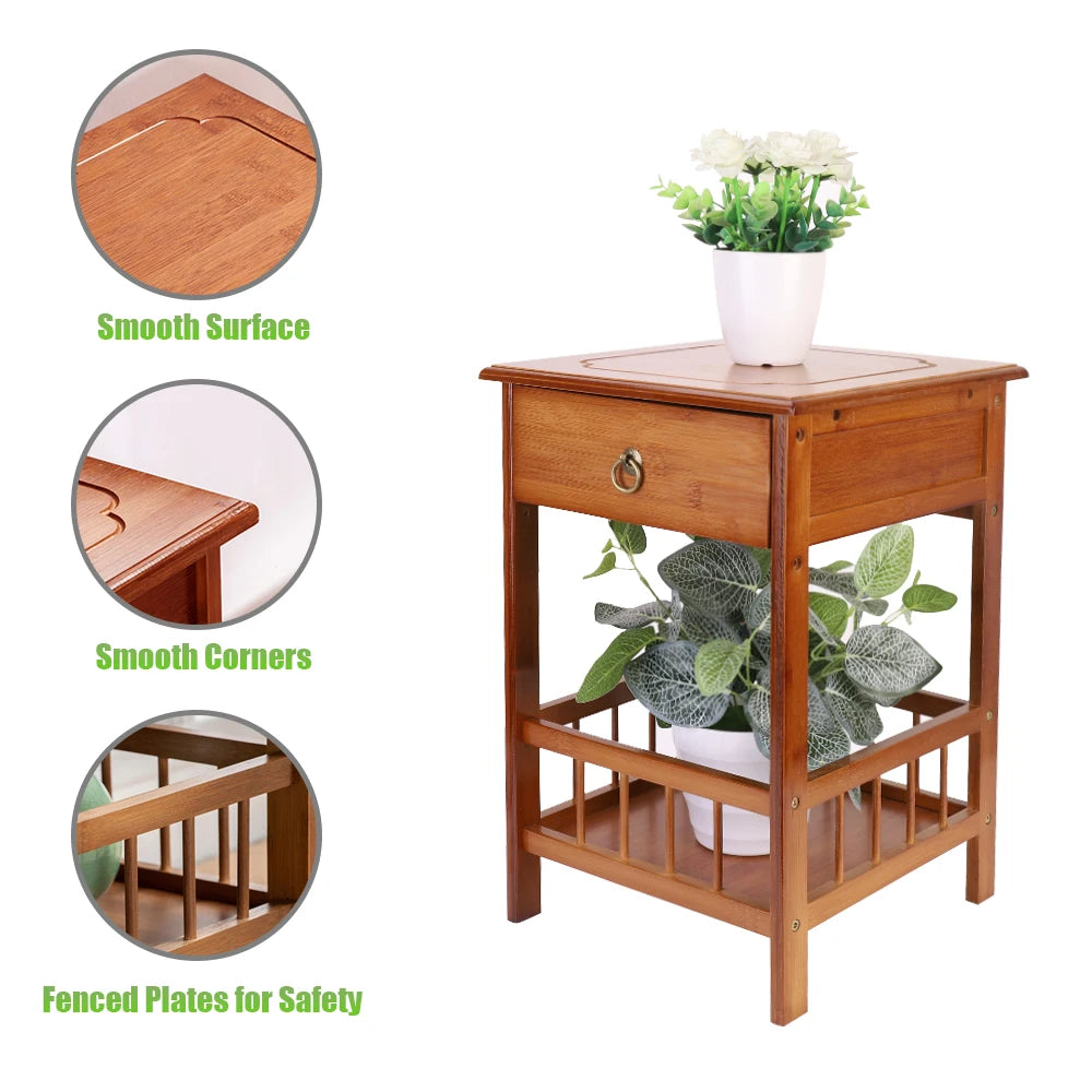 Bamboo Bedside Table  with Drawer