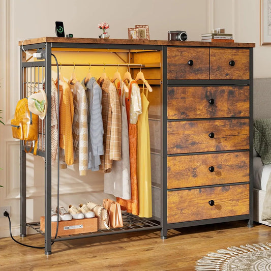 Bedroom Dresser with Hanging Rack