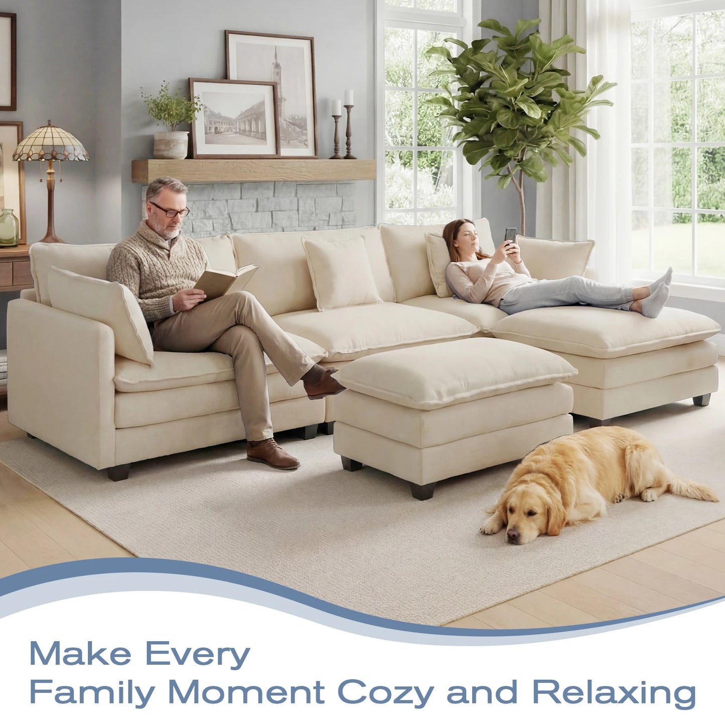 Modular Sectional Deep Seat  Sofa with Ottoman