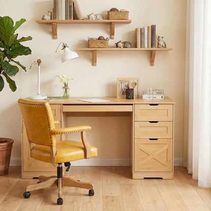 Farmhouse Office Desk With 4 Drawers