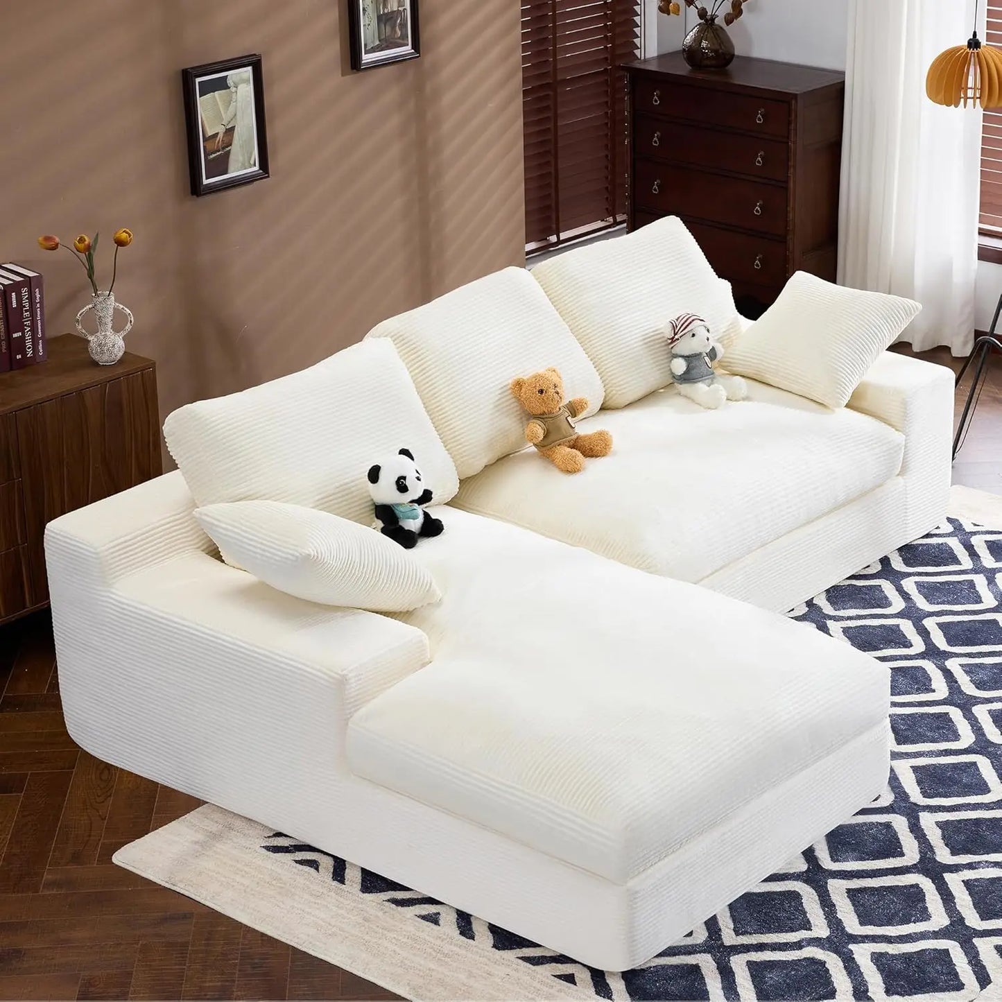 Modular Sectional Corduroy Couch with Chaise