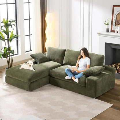 Modular Sectional Corduroy L-Shaped Sofa with Chaise