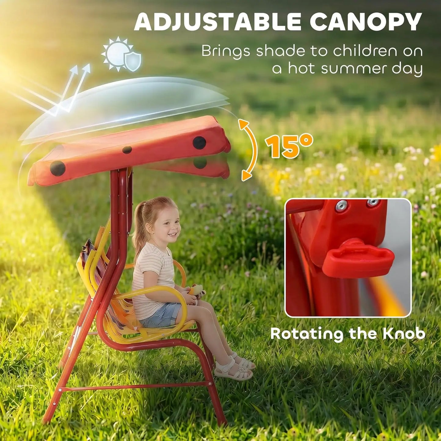 Kids  2-Seater Outdoor Patio Swing with adjustable canopy