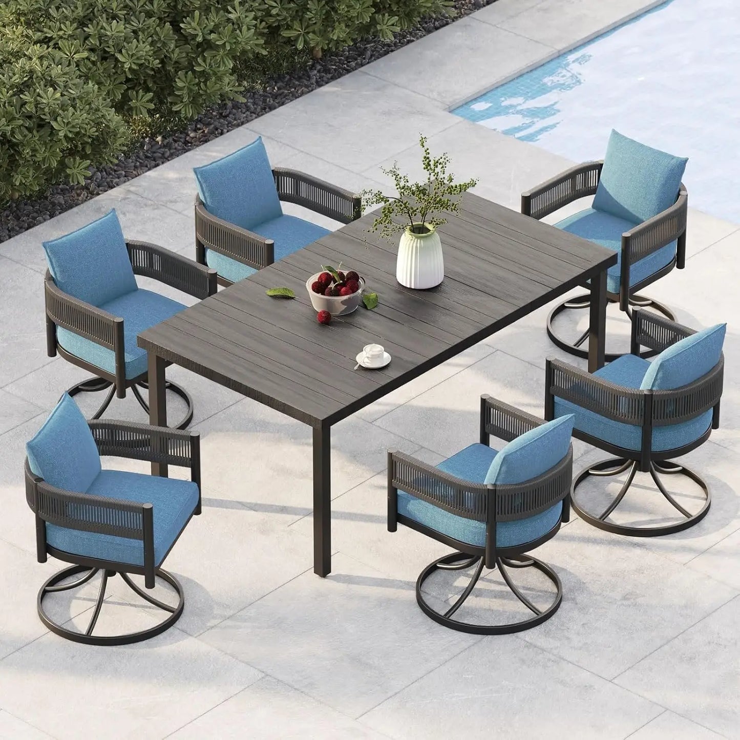 Woven Wicker Outdoor Dining Set for 6