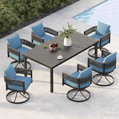 Woven Wicker Outdoor Dining Set for 6