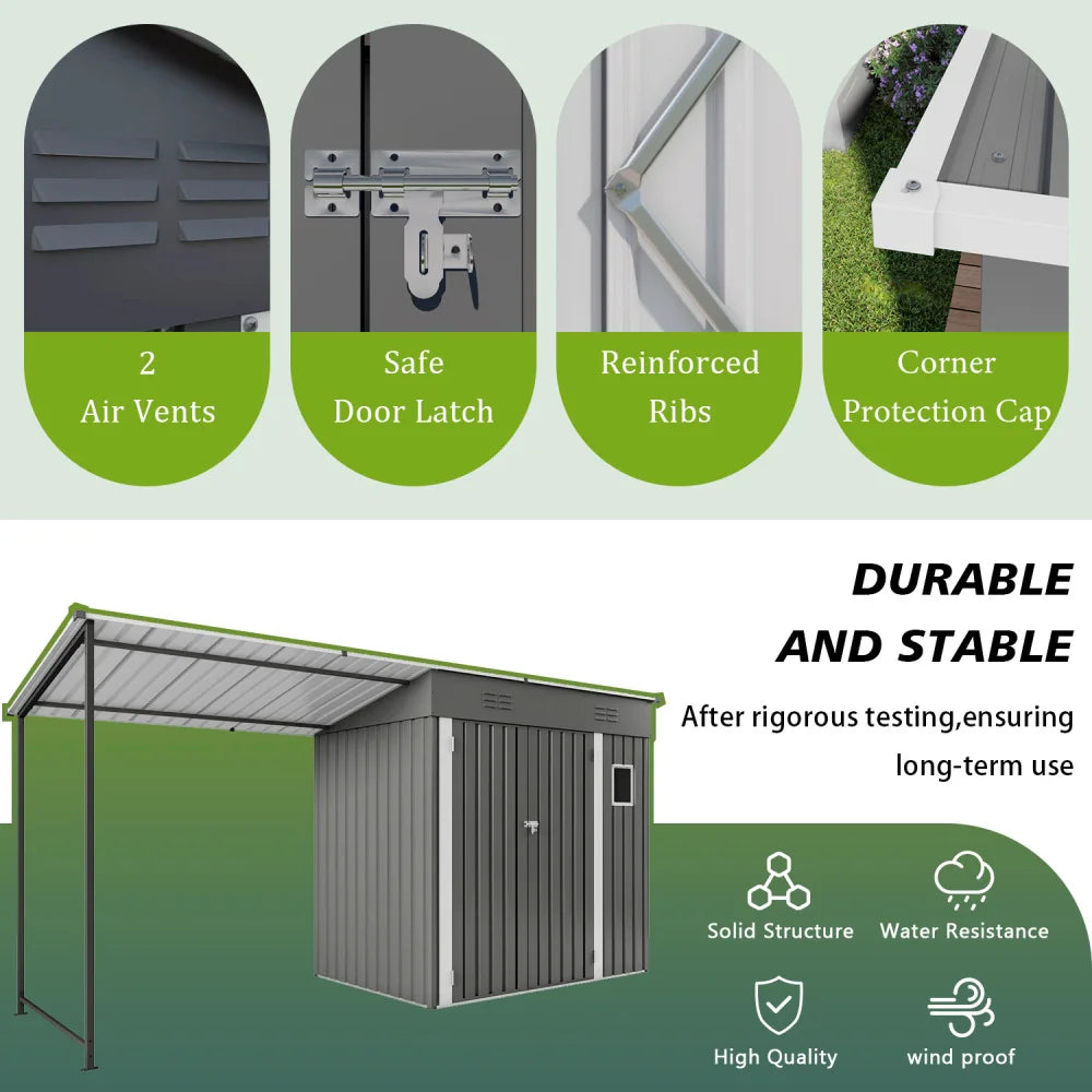 12x4ft Metal Shed with Open-Sided Pergola