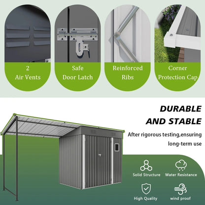 12x4ft Metal Shed with Open-Sided Pergola