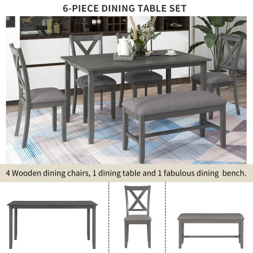 6-Piece Kitchen Dining Table with 4 Chairs