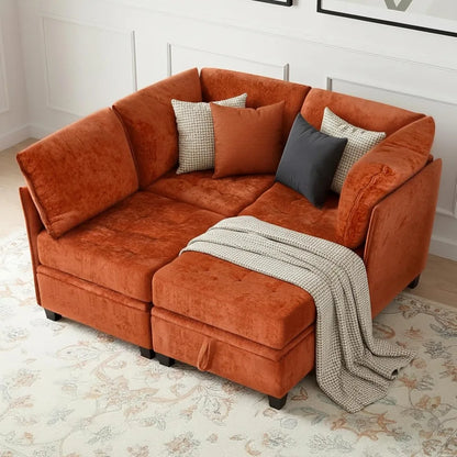 L-Shaped Chenille Convertible Sectional Sofa with Storage