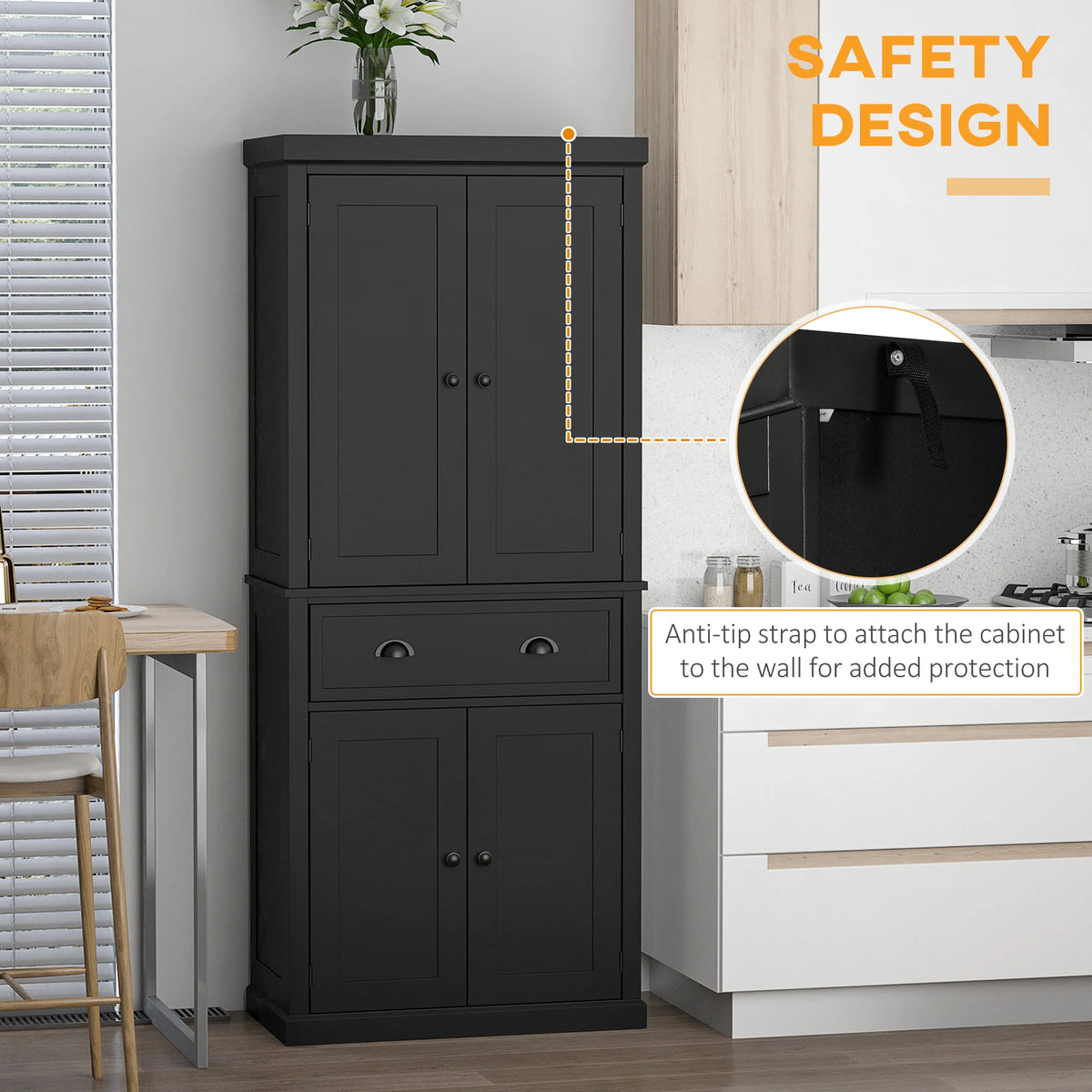 72.5" Kitchen Pantry with 4 Doors