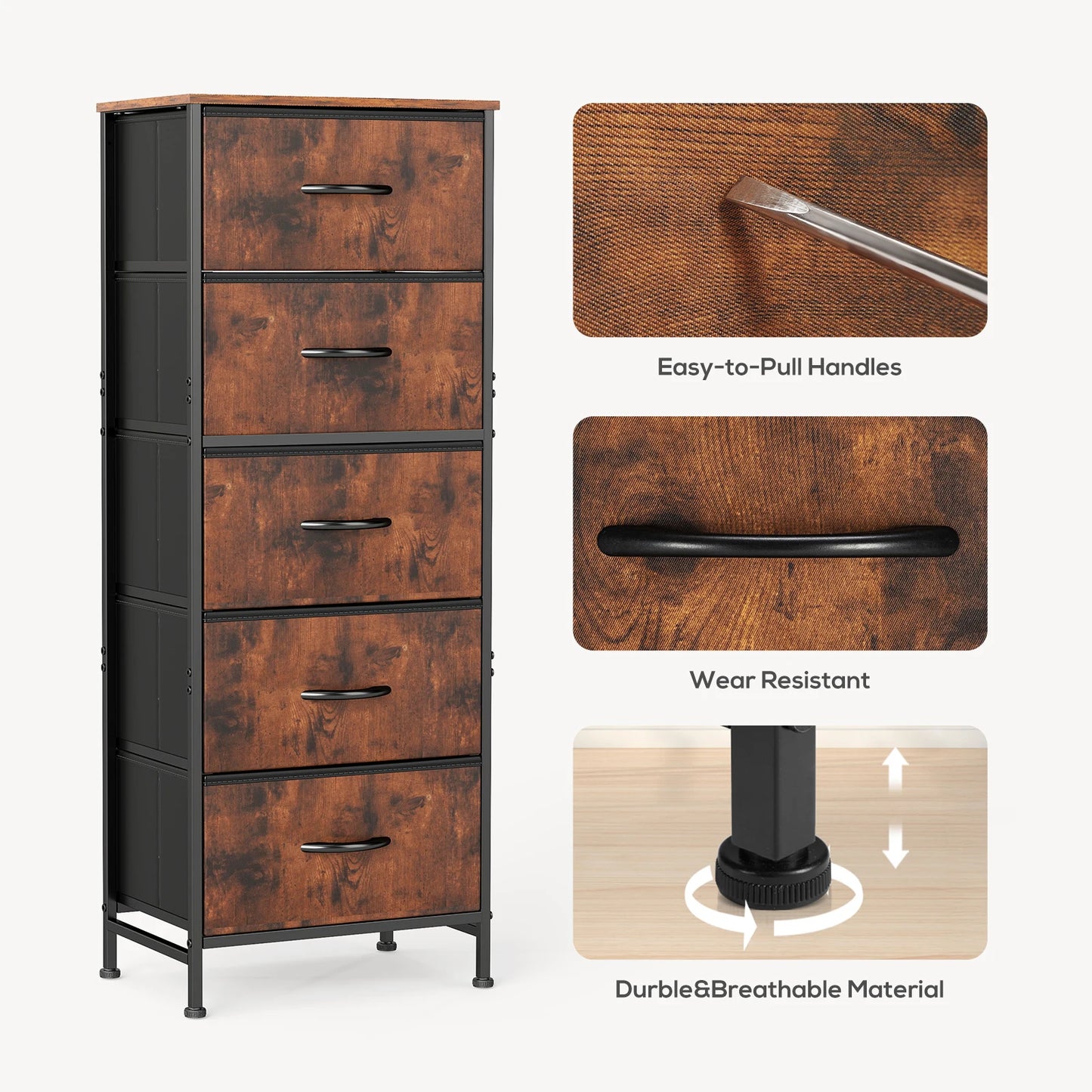 Dresser For Bedroom With 5 Fabric Drawers