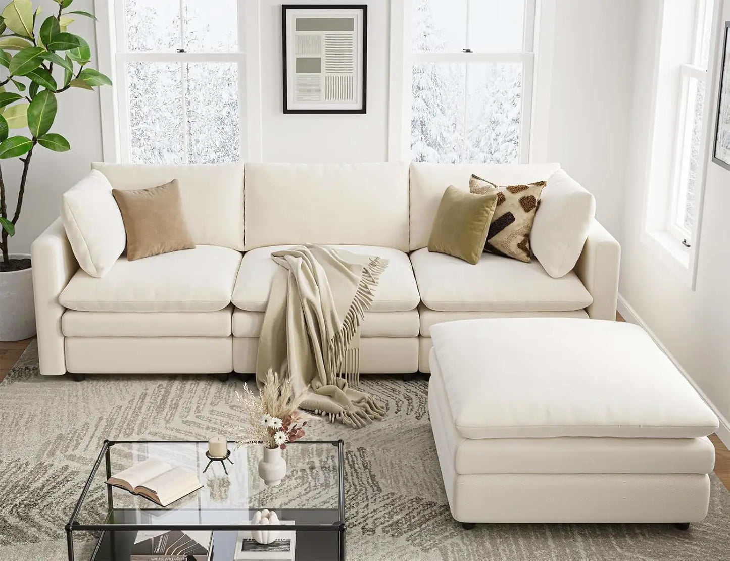 L Shaped Sectional Couch with Ottoman