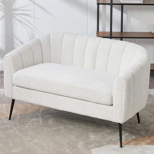 Modern Chenille Small Loveseat Metal Legs