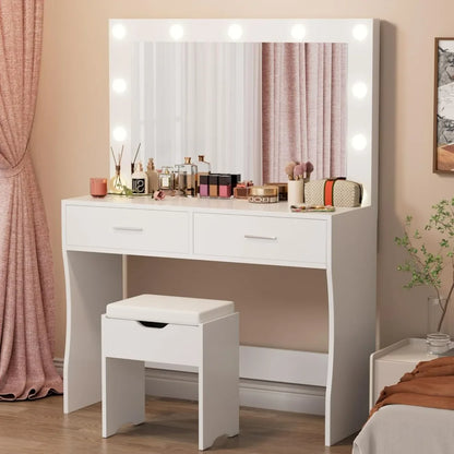 Vanity Desk Set With Large Lighted Mirror