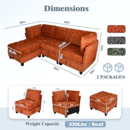 L-Shaped Chenille Convertible Sectional Sofa with Storage