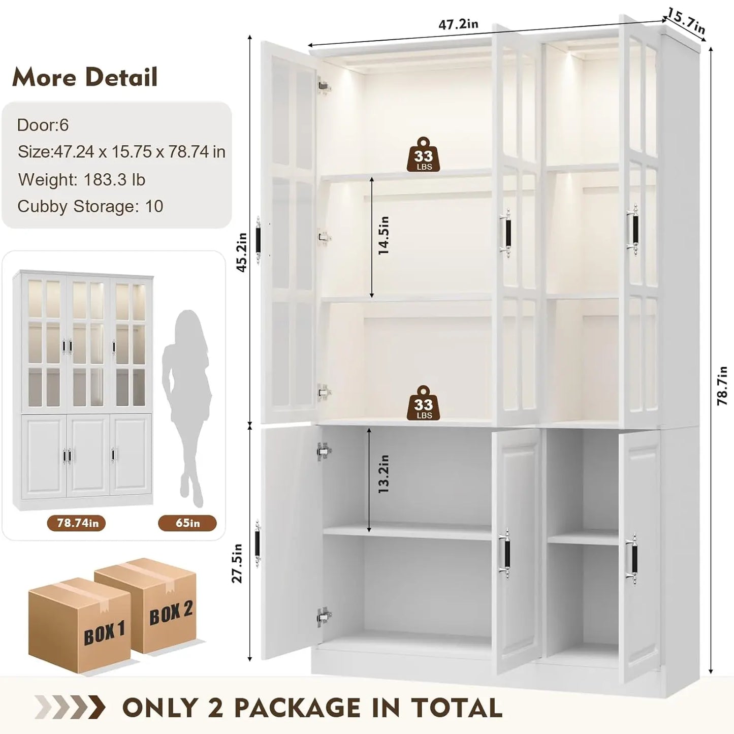 Kitchen Storage Cabinet with LED Lights