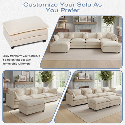 Modular Sectional Deep Seat  Sofa with Ottoman