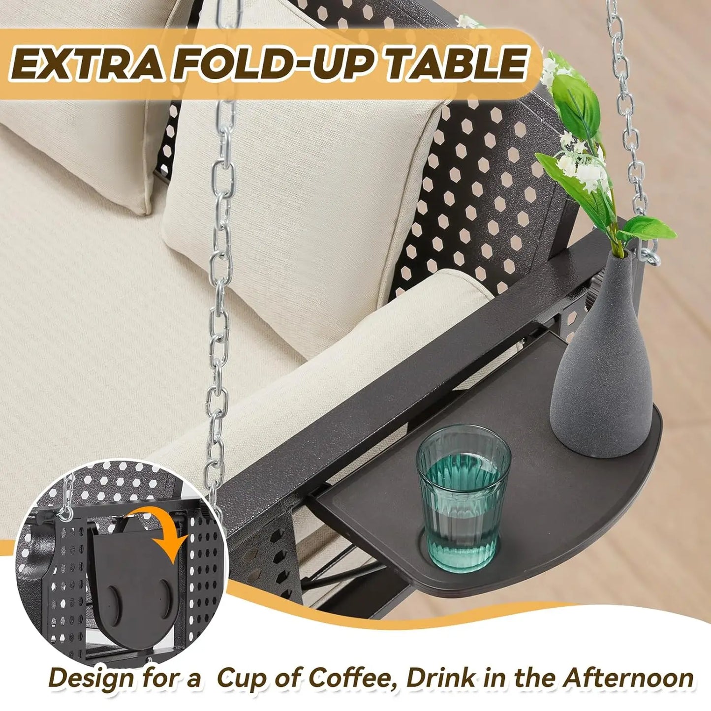 3 Seat Porch Swing with Cup Holders