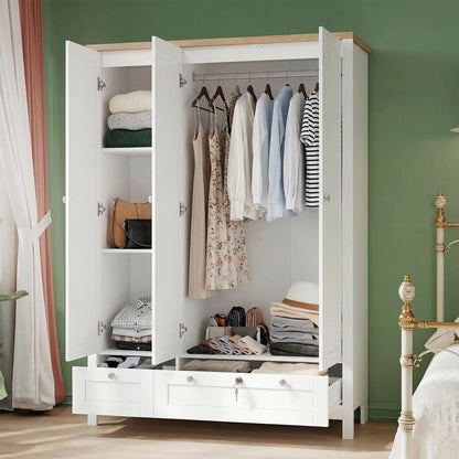 3-Door Wardrobe Closet with 2 Drawers